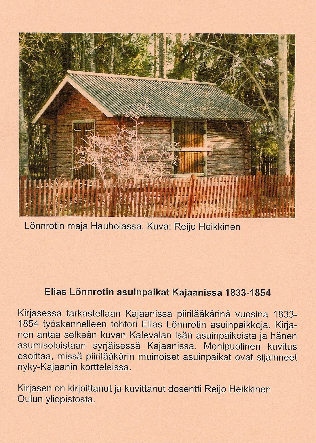 Elias Lönnrotin asuinpaikat Kajaanissa 2001 takakansi